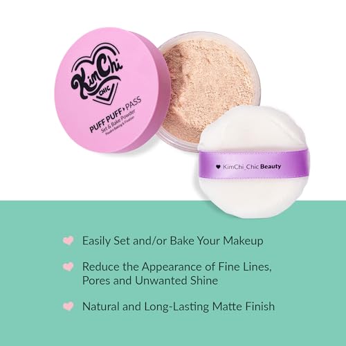 Kimchi Stylish Magnificence Puff Puff Move Set and Bake Powder - Free Face Powder with Extremely-Fluffy Setting Puff for Mushy, Pure Make-up, Ideally suited for Uneven Pores and skin Tone, Shade 03 Translucent